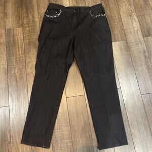 Ruby Road Charcoal Jeans With Studded Pockets Elastic Stretch Waist 14 Sunshine